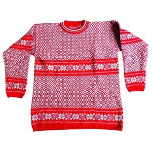 Fair Isles red gray snowflake print 100% wool pullover sweater size 38/40